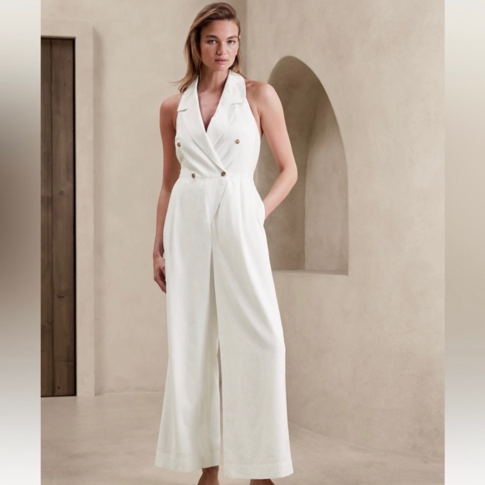 Banana Republic Linen-blend collared jumpsuit